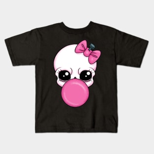 Pink Bubblegum Skull | Cute Skull Art Kids T-Shirt